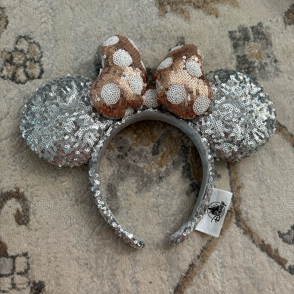 Disney Parks Silver and Rose Pink Polka Dot Minnie Ears